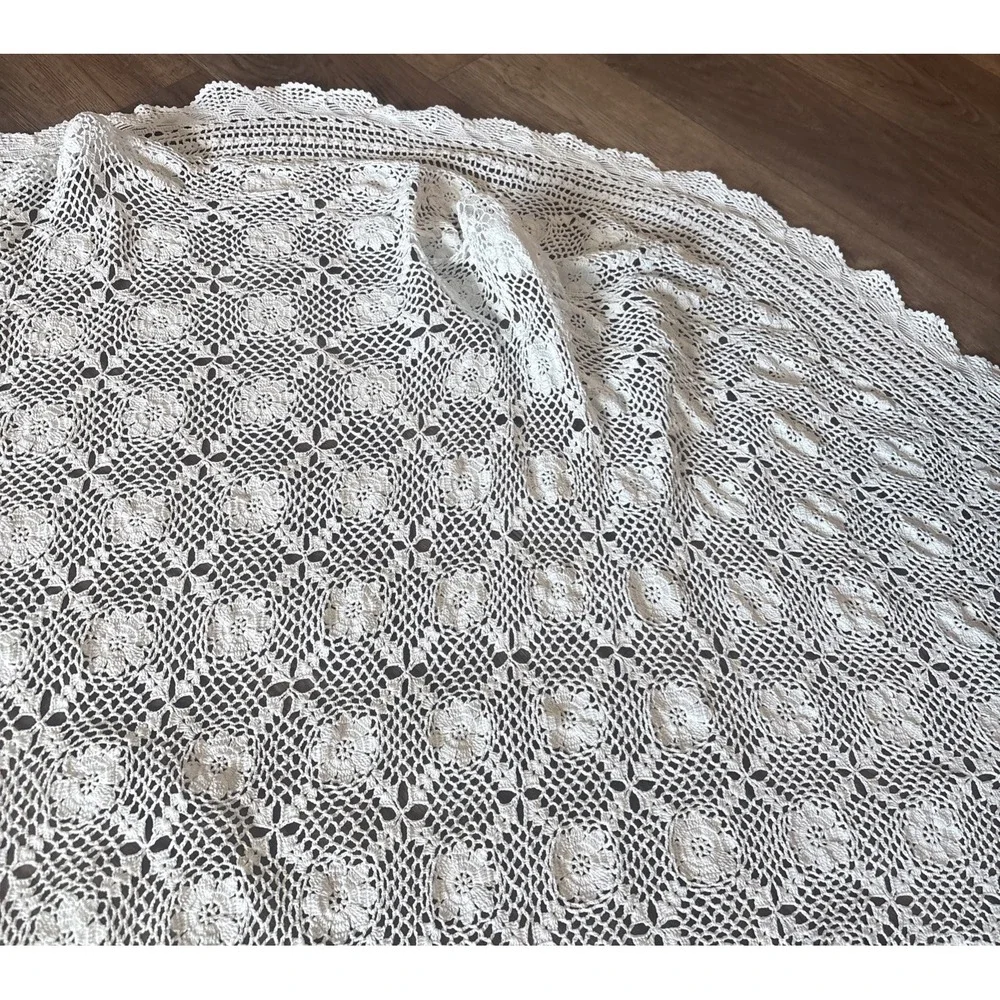 Vintage Handmade White Crochet Doily IMPERFECT Large Lace Table Topper READ MORE